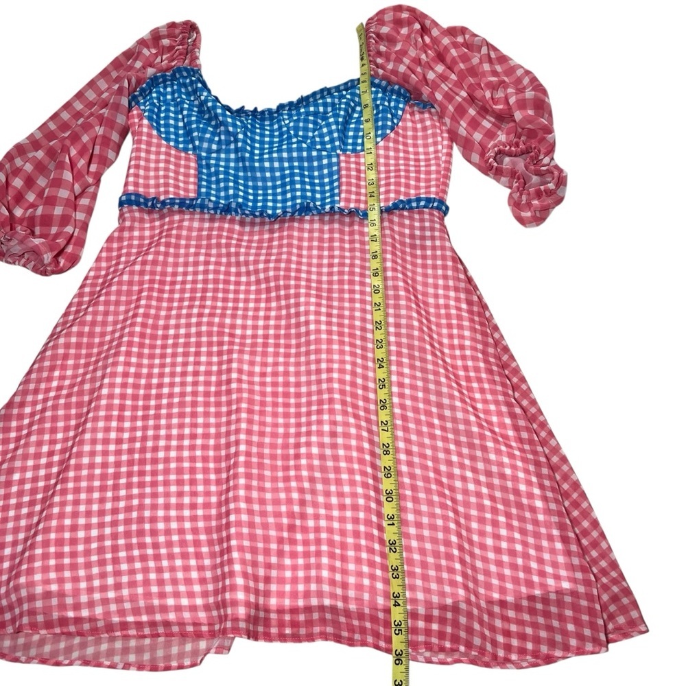 Slate & Willow Gingham Mini Dress Pink & Blue Lined Ruffle Detail Size 14 Flirty - Picture 7 of 16
